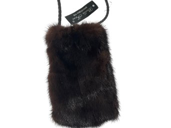 Belle Fare Brown Mink Fur Packet Leather Shoulder Strap