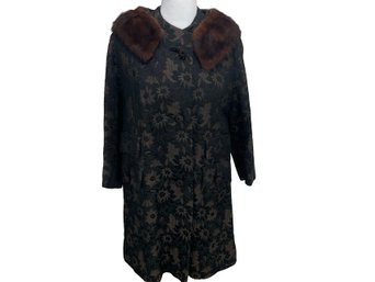 Vintage Brocade Coat With Fur Collar