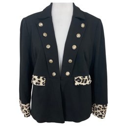 Chicos Black Jacket With Leopard Print Size 2P Medium