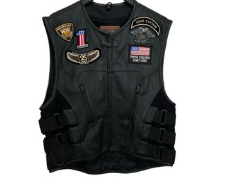 First Classics Leather Motorcycle Vest With Harley Davidson Patches Size XL