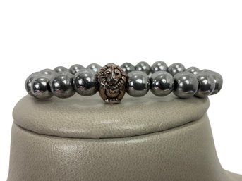 Silver-tone Bead Bracelet With Lion Charm