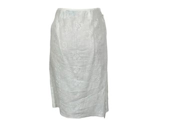 Future Ozbeck Italy For Bergdorf Goodman White Linen Cross Stitch Wrap Skirt - Size 10