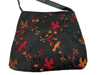 Audrey Ang London Black  Handbag With Embroidered Birds