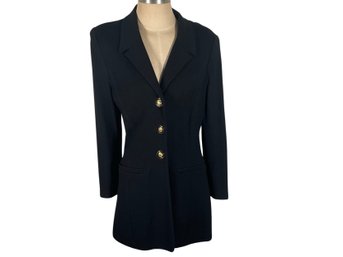 St John Collection By Marie Gray Long Black Woven Coat - Size 8