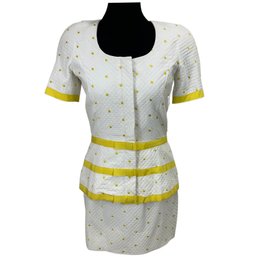 CH Carolina Herrera White & Yellow Cotton Suit Size 8