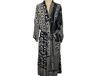 Black And White Patterned Cotton Kimono Robe