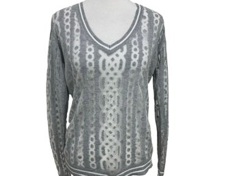 Gray Shimmer Sheer V Neck Sweater