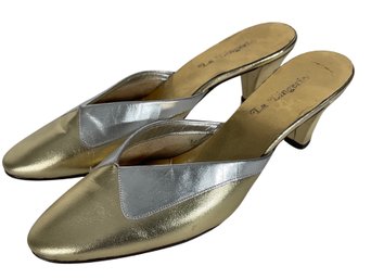 La Lingerie Gold And Silver Slipper Heels - Size 7.5
