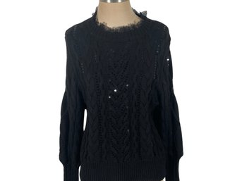 EXPRESS Heavyweight Cableknit Black Sequined Sweater Size L - New With Tag