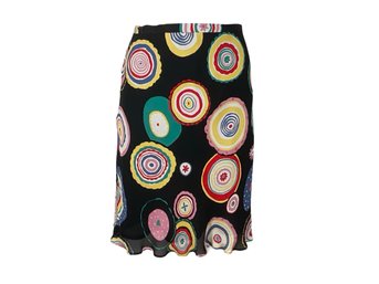 Black Silk Skirt With Color Circle Pattern