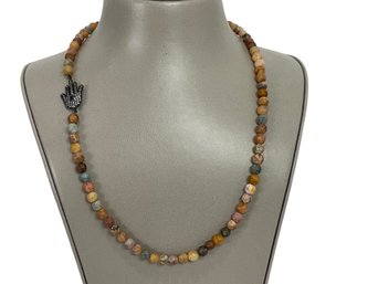 Multi-color Stone Necklace With Hamsa Hand