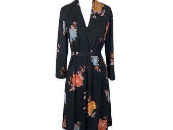 French Connection Black Floral Shikoku Spaced Long Sleeve Dress - Size 12
