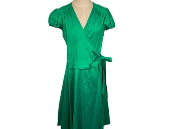 Calypso Green Short Sleeve Silk  Dress - Size M
