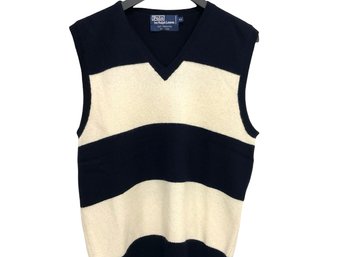 Polo Ralph Lauren Navy Blue And Cream Cashmere V-neck Vest Size 40