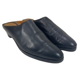 Ann Taylor Navy Blue Leather Mules Size 8.5M