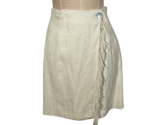 Henri Bendel Fringed Linen Wrap Skirt - Size 14