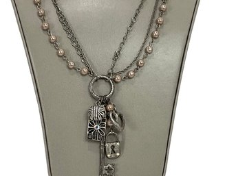 Key And Lock Multi Charm Necklace