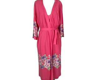 Malizia La Perla Pink Floral Short Sleeve Robe And Nightgown