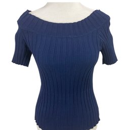 Bizia By Elias Karl Blue Knit Off Shoulder Cotton Sweater Size S