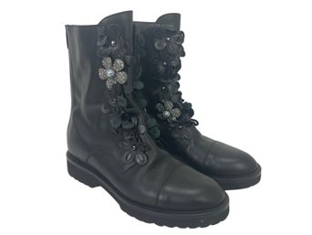 Katherine Tess Black Flower Boots Size 8.5