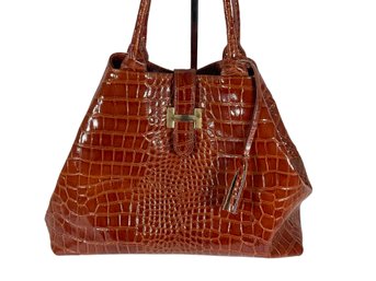 Courage.b Crocodile Embossed Genuine Italian Leather Tote Bag