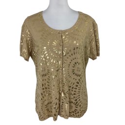 Chicos Gold Button Front Sweater Size 2 Medium