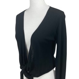Mon Cashmere & Silk Black Front Knot Cardigan Sweater