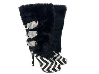 Ami Clubwear Faux Fur Striped Boots Size 8.5