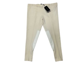 Ralph Lauren Ivory Merino Wool Legging Pants With Leather Trim Size L New With Tags