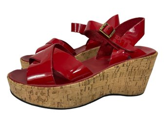 Original Kork-ease Patent Red Wedge Sandals Size 6