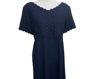 Long Blue Dress With Lace Flowers