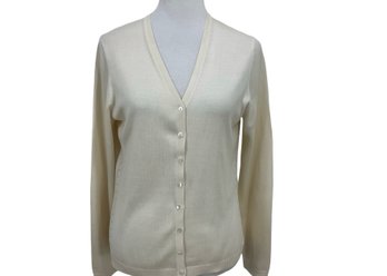 Brooks Brothers Cream Silk Blend Knit Cardigan Sweater Size L