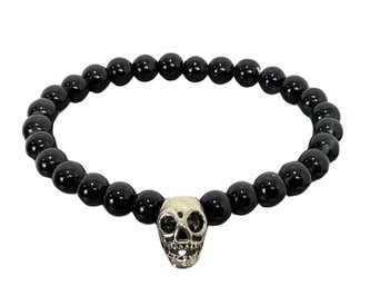 Black Bead Bracelet With Skull