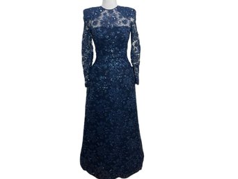 John Anthony Gorgeous Blue Sequins Gown