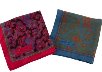 Pair Of Andre Oliver Paisley Silk Square Scarves