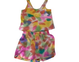 August Silk Two Piece Colorful Silk Shorts Tank Top Outfit - Size L