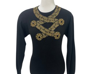 Gloria Sachs Scottish Cashmere Beaded Sweater Size M