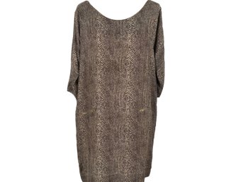 Zara Woman 100 Percent Silk Snakeskin Pattern Short Sleeve Dress - Size L