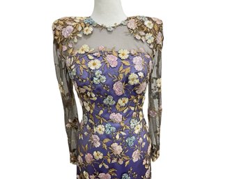 John Anthony Purple Gown With Embroidered Flowers