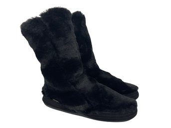Acorn Black Faux Fur Slippers Size 8-9 Like New