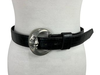 Glen Miller For Ann Turk Moon Buckle Black Leather Belt Size M