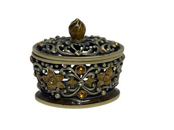 Miniature Jeweled Enamel Metal Trinket Box