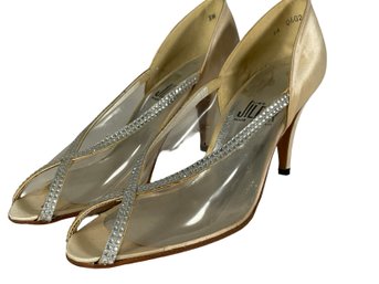 Jildor Rhinestone Satin And Clear Heels - Size 7