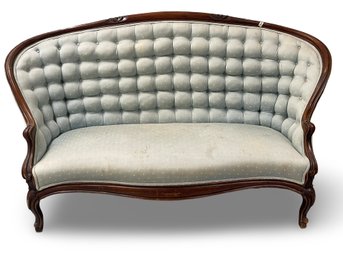 Tufted Back Carved Mahogany Sofa