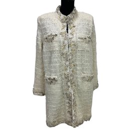Chanel Inspired Ivory With Pearls & Lace Cardigan Jacket