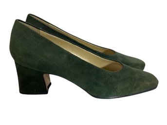 Nine West Emerald Green Suede Chunky Heel Shoes - Size 7.5