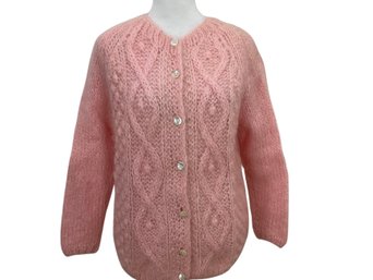 Vintage Pink Angora Cardigan Sweater