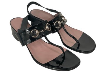 Gucci Black Patent Leather Horse Bit Sandals Size 39.5