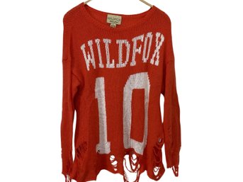 Wild Fox Orange Distressed Sweater Size S