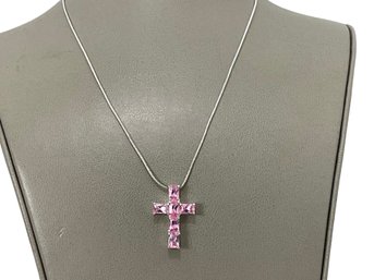 Sterling Silver Necklace And Pink Cross